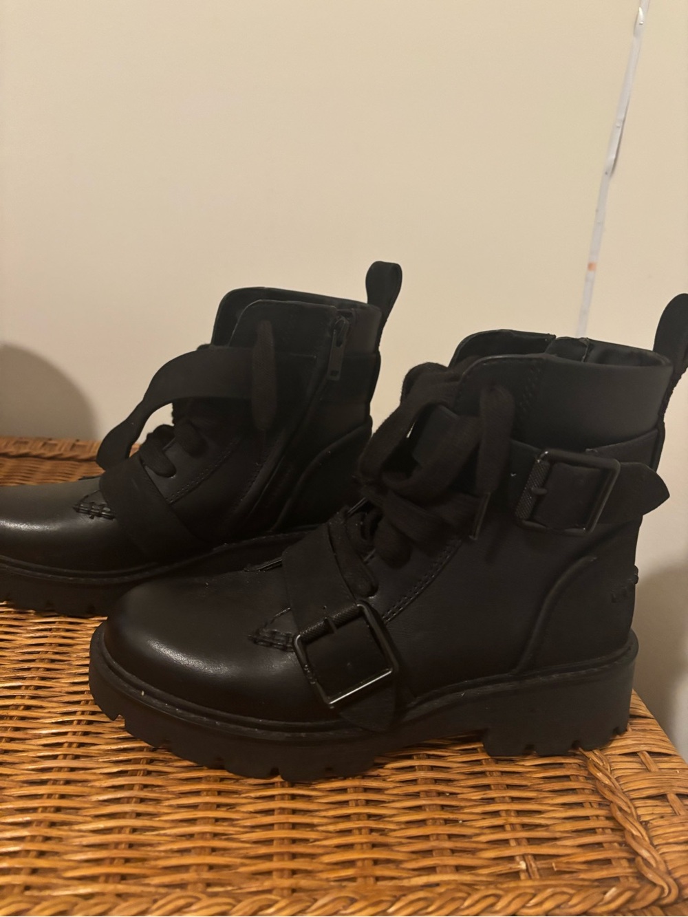 UGG Kids Black Buckle Lace-Up Ankle Boots